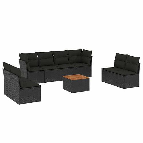 Maison Chic Ensemble Tables et chaises d'extérieur 9 pcs avec coussins,Salon de jardin noir résine tressée -GKD961435