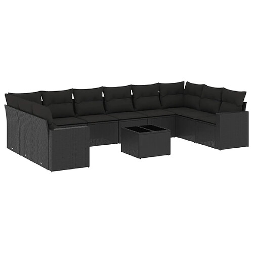 Maison Chic Salon de jardin 11 pcs avec coussins | Ensemble de Table et chaises | Mobilier d'Extérieur noir résine tressée -GKD12207