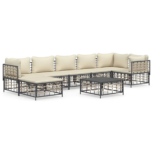 Maison Chic Salon de jardin 8 pcs + coussins - Mobilier/Meubles de jardin - Table et chaises d'extérieur anthracite résine tressée -MN90874