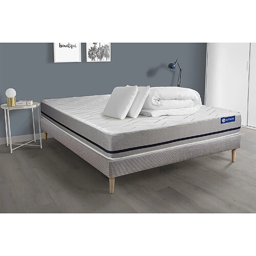 ACTISOM Pack prêt à dormir matelas 140x190 ACTIFLEX SOFT 3zones de confort + sommier KIT gris + 2 oreillers + couette