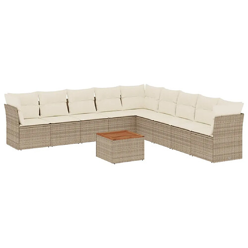 Maison Chic Salon de jardin avec coussins 10 pcs, Ensemble Tables et chaises de jardin, beige résine tressée -GKD122731