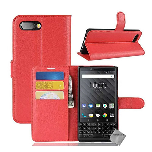 Htdmobiles Housse etui portefeuille pour Blackberry Key2 + verre trempe - ROUGE