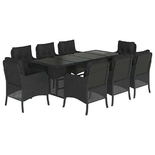 Maison Chic Ensemble à manger d'extérieur 9 pcs avec coussins,Salon de jardin noir résine tressée -GKD923373