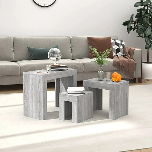 Maison Chic Ensemble de 3 Tables basses gigognes,Table Console pour salon sonoma gris bois d'ingénierie -MN83257