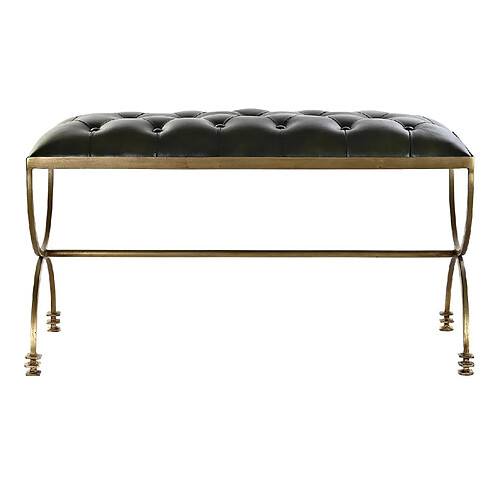 Pegane Banquette en métal doré et cuir vert - longueur 90 x Profondeur 38 x hauteur 52 cm