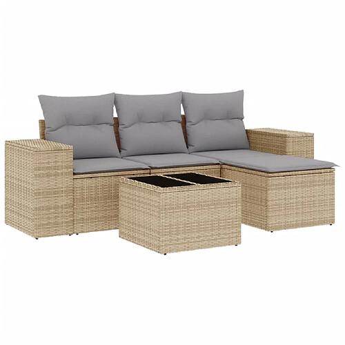 Maison Chic Salon de jardin avec coussins 5 pcs | Ensemble de Table et chaises | Mobilier d'Extérieur beige résine tressée -GKD91989