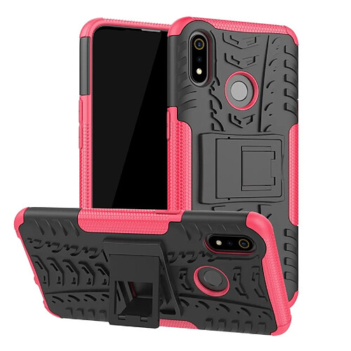 Wewoo Coque Pour OPPO Realme 3 Texture de pneu TPU antichoc + PC Housse de protection avec support rose