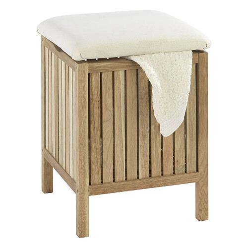 WENKO Tabouret panier à linge en bois Norway - L. 39 x H. 52 cm - Blanc