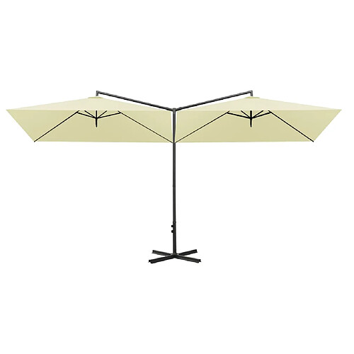 Helloshop26 Parasol double avec mât en acier sable 600 x 300 cm 02_0008432