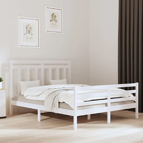 Maison Chic Lit adulte - Lit simple Cadre de lit,Structure du lit Contemporain Blanc Bois massif 160x200 cm -MN68080