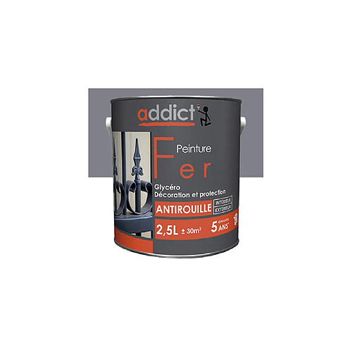 Peinture laque Brillante pour le fer antirouille 2,5 L - Gris argent - ADD111396 - Addict