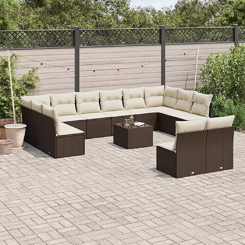 vidaXL Salon de jardin avec coussins 13 pcs marron résine tressée