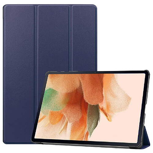 Etui en PU avec support tri-pliure bleu foncé pour votre Samsung Galaxy Tab S7 FE SM-T730/SM-T736