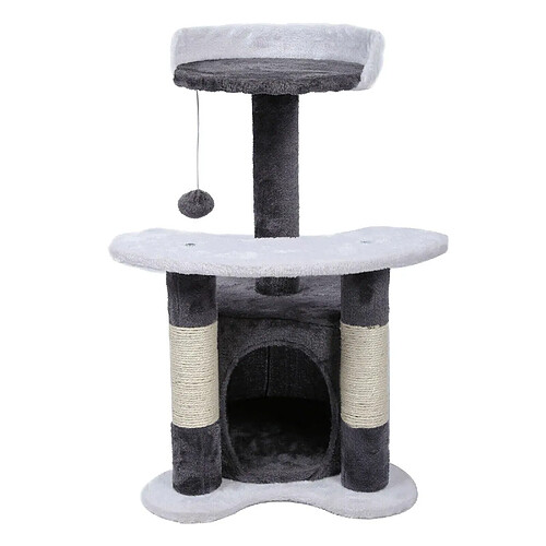 Helloshop26 Arbre à chat 65 cm sisal plateforme niche et balle de jeux griffoir gris et blanc 16_0000003