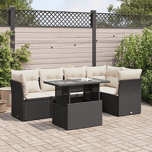 vidaXL Salon de jardin 6 pcs avec coussins noir résine tressée