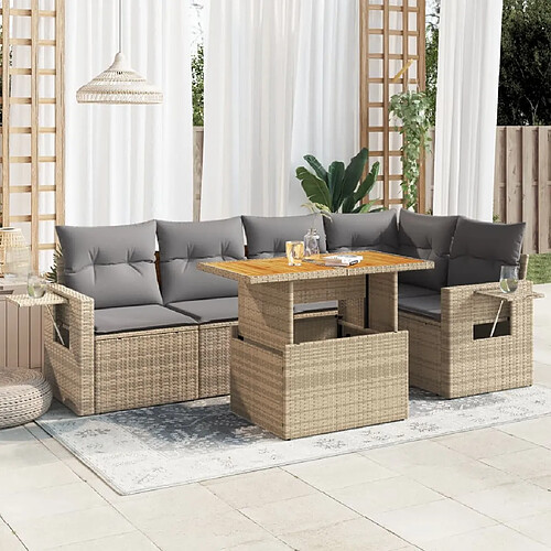 vidaXL Salon de jardin avec coussins 6 pcs beige résine tressée