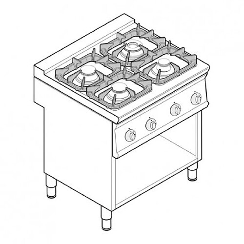 Fourneau sur Meuble - Top 4 Feux Super Vifs Gaz 28,8 kW - Gamme 700 - Tecnoinox