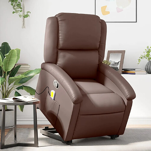 vidaXL Fauteuil inclinable de massage Marron Similicuir