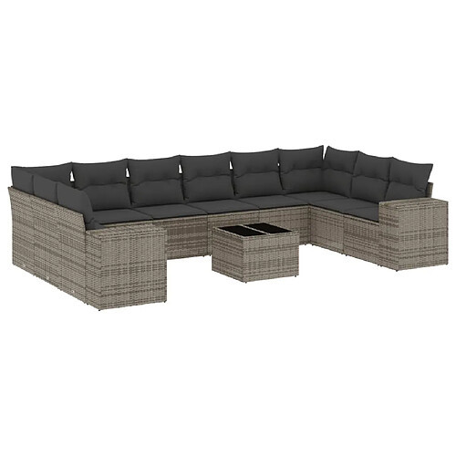 Maison Chic Salon de jardin 11 pcs avec coussins | Ensemble de Table et chaises | Mobilier d'Extérieur gris résine tressée -GKD98340