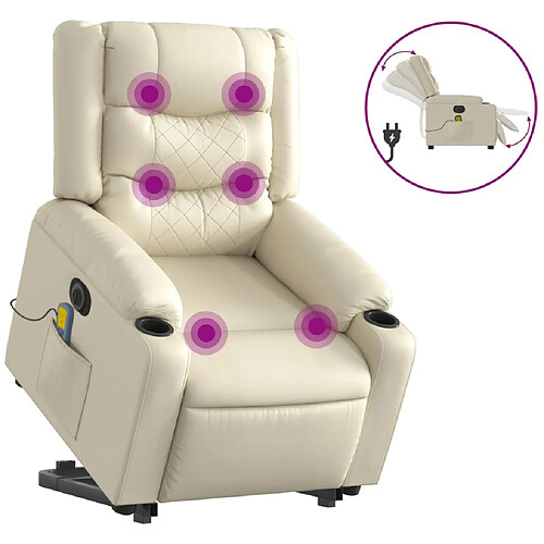 Maison Chic Fauteuil Relax pour salon, Fauteuil inclinable de massage électrique crème similicuir -GKD36361