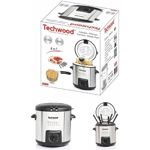 Techwood FRITEUSE + Appareil à FONDUE 2 EN 1 840W Design GRISE cadeau de noël