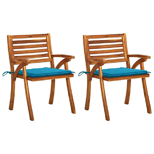 vidaXL Chaises à manger de jardin avec coussins lot de 2 Acacia massif