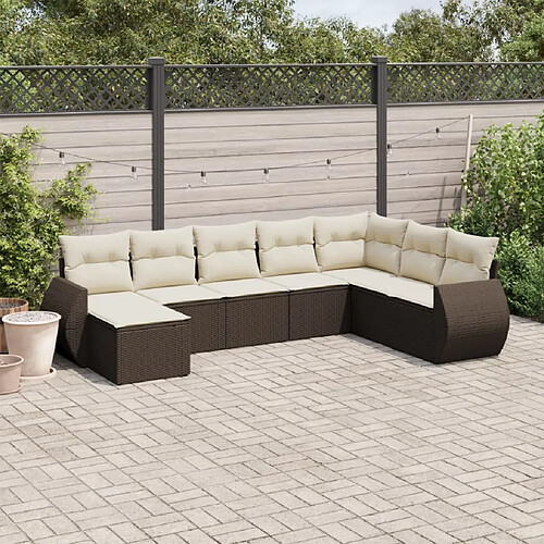 vidaXL Salon de jardin 8 pcs avec coussins marron résine tressée