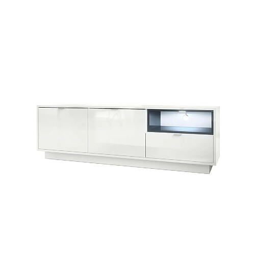 Mpc Meuble TV 153 Cm Laqué Blanc Avec Insertion Gris + LED (lxhxp) : 153 X 48 X 38.