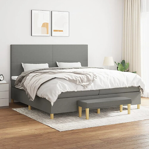 vidaXL Sommier à lattes de lit avec matelas Gris foncé 200x200cm Tissu