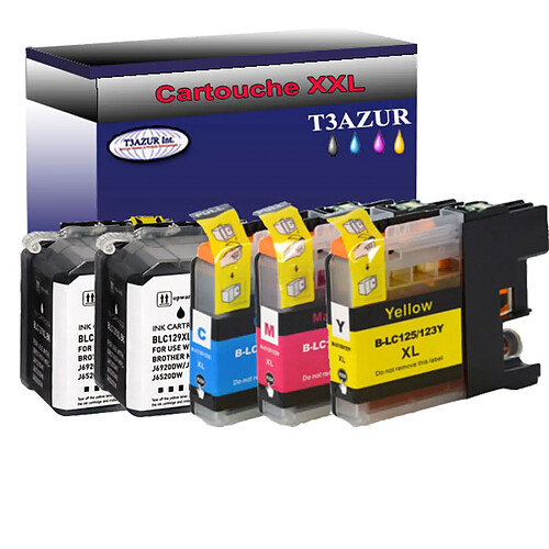 T3Azur Lot de 5 Cartouches compatibles Brother MFC-J6520DW,MFC-J6720DW, LC129XL, LC125XL