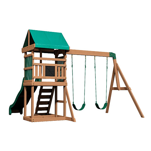 Backyard Discovery Buckley Hill Aire de jeux en bois | Aire de Jeux Extérieur avec balançoire / toboggan / bac de sable / échelle | Balancoire Exterieur avec Toboggan, Portique Balancoire Exterieur