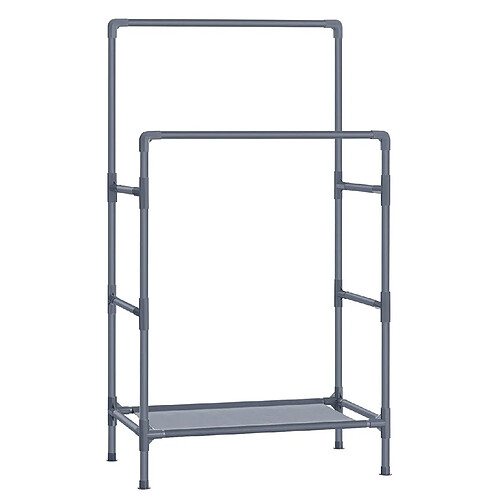 Helloshop26 Portant à vêtements double barre portemanteau penderie organisateur en métal avec étagère de rangement à 2 niveaux charge 55 kg montage facile gris 12_0002292