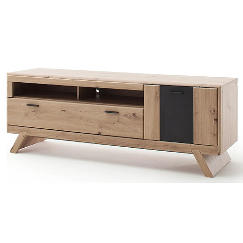 Pegane Meuble TV coloris chêne - Longueur 179 x Hauteur 65 x Profondeur 51 cm