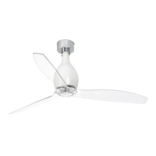 Faro Barcelona Ventilateur de plafond blanc brillant et transparent avec moteur à courant continu intelligent - Télécommande incluse