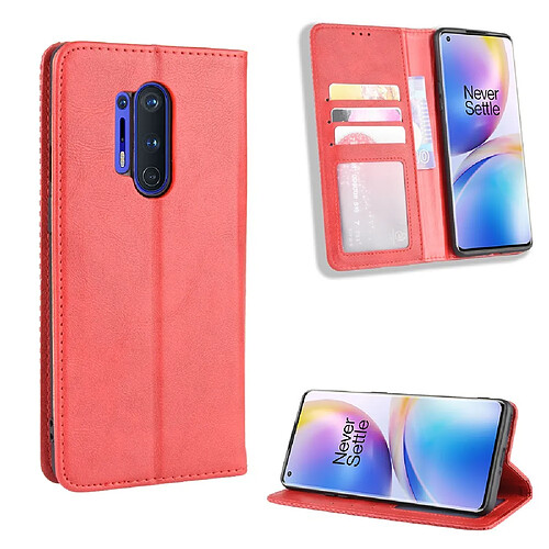 Etui en PU vintage auto-absorbé avec support rouge pour votre OnePlus 8 Pro