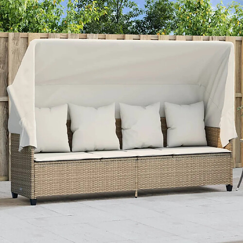 Maison Chic Chaise longue avec auvent et coussins | Bain de soleil Relax | Transat beige résine tressée -GKD17663