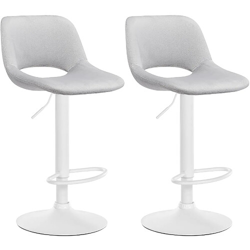 Decoshop26 Tabourets de bar chaises haute x2 avec repose-pieds en velours gris clair piètement métallique blanc 10_0004089