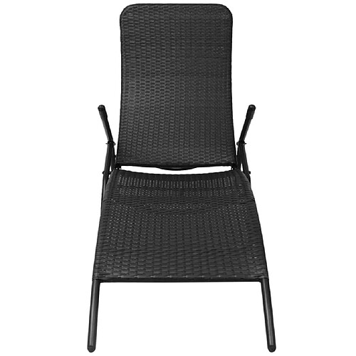 Helloshop26 Transat chaise longue bain de soleil lit de jardin terrasse meuble d'extérieur pliante rotin synthétique noir 02_0012895