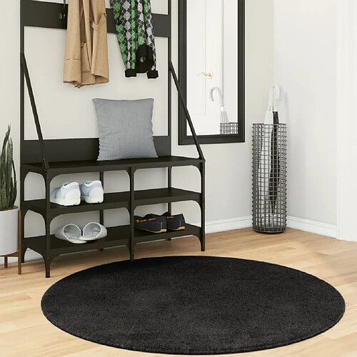 vidaXL Tapis HUARTE à poils courts doux et lavable noir Ø 120 cm