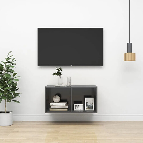 Maison Chic Meuble TV scandinave mural Banc TV suspendu pour salon - Gris 37x37x72 cm Aggloméré -MN85000