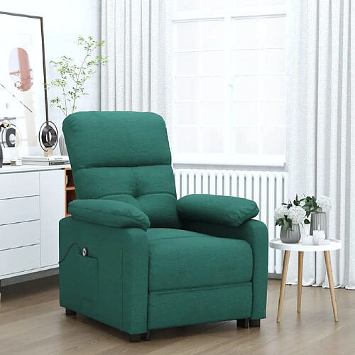 vidaXL Fauteuil inclinable électrique Vert foncé Tissu