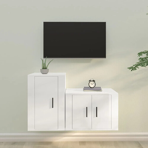 vidaXL Ensemble de meubles TV 2 pcs blanc brillant bois d'ingénierie