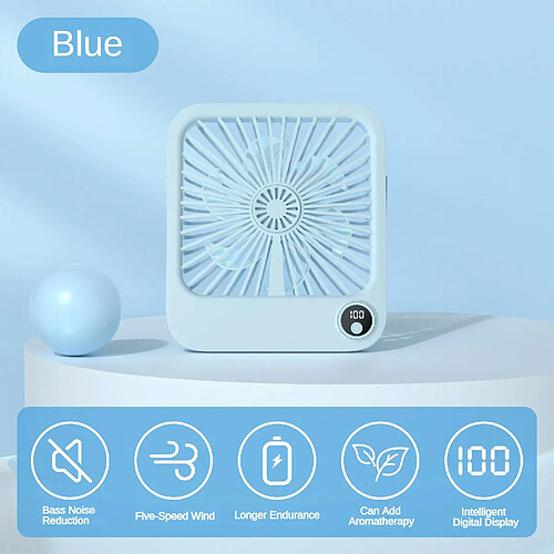 (Bleu) Petit Ventilateur de Bureau Ventilateur Pliant USB de Bureau Extérieur Portable Ventilateur Ultra Mince à Affichage Numérique