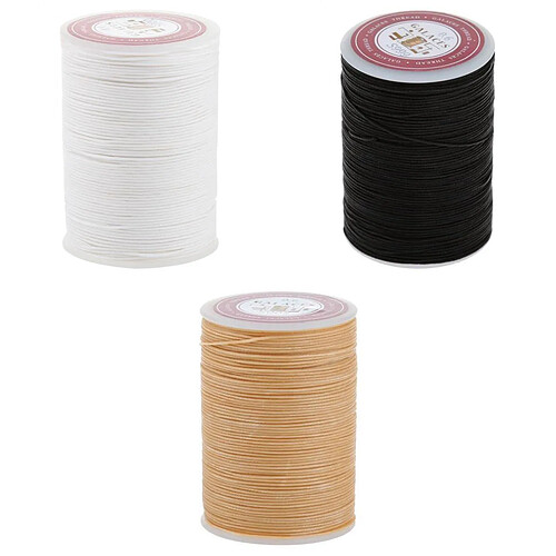 3 Rouleaux (85m) Cordon Cire Blanc Noir et Beige pour Bracelet / Collier 0.6mm