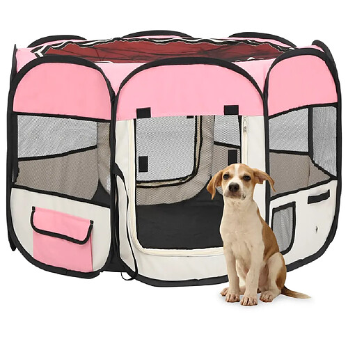 vidaXL Parc pour chiens pliable avec sac de transport Rose 90x90x58 cm