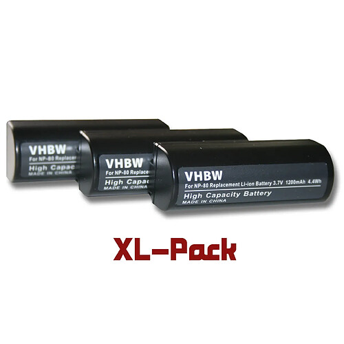 Vhbw 3 batteries 1200mAh (3.7V) appareil photo Ricoh Caplio RR1, RDC-6000, RDC-7, RDC-7S, Ricoh i 5000, Ricoh DB-20L remplace NP-80, NP-80e, DB-20, DB-20L.