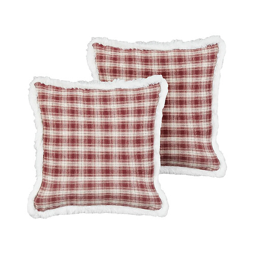 Beliani Lot de 2 coussins BROOKIES 45 x 45 cm À carreaux Rouge foncé