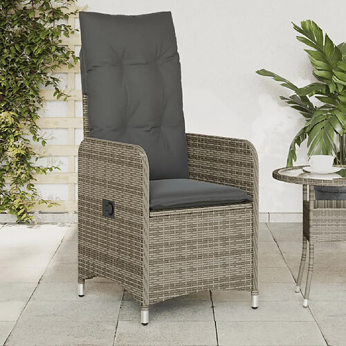 vidaXL Chaises inclinables de jardin lot de 2 et coussins gris rotin