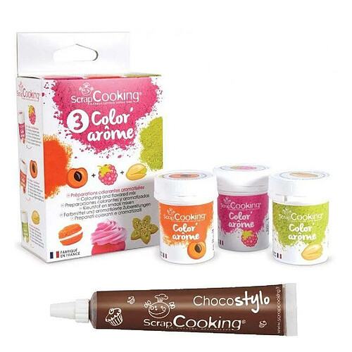 Scrapcooking 3 Colorants-arômes alimentaires framboise-abricot-pistache + 1 Stylo chocolat