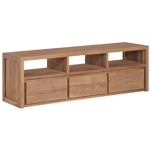 Helloshop26 Meuble télé buffet tv télévision design pratique bois massif de teck et finition naturelle 120 cm 2502183